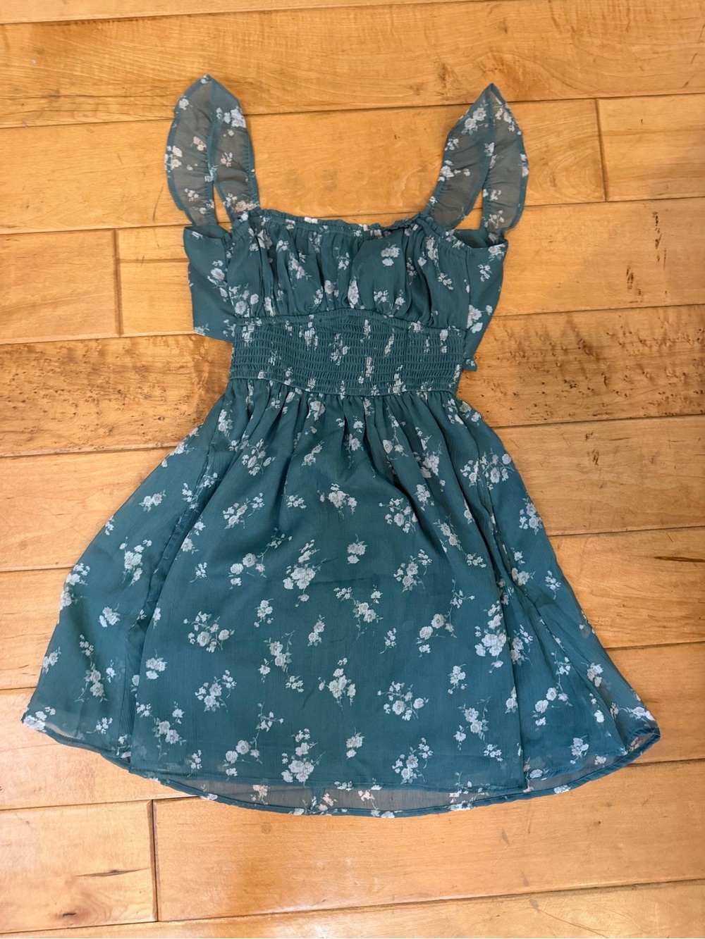 Hollister Teal Floral Sundress with Smocked Bodice